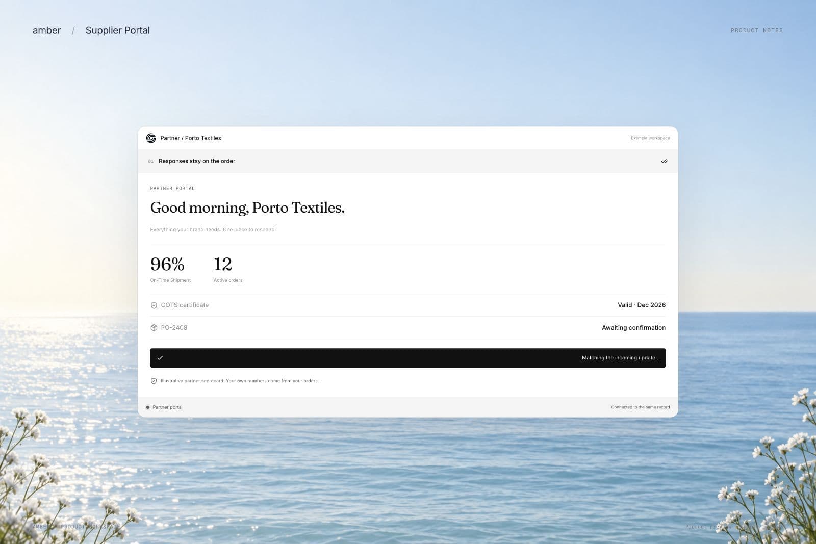 Supplier responses stay attached to the relevant order.